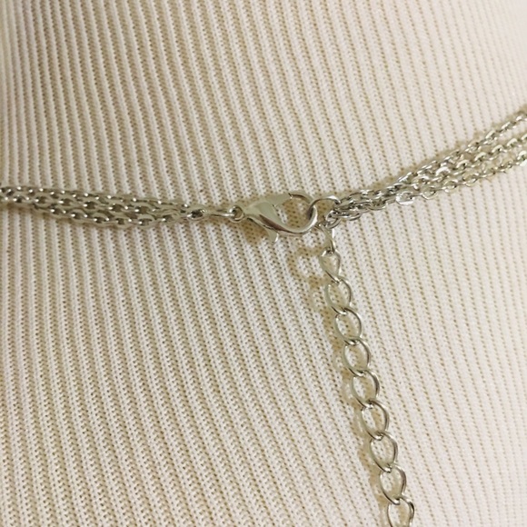 Triple Layer Delicate Silver Necklace Hamsa Om - Picture 3 of 3